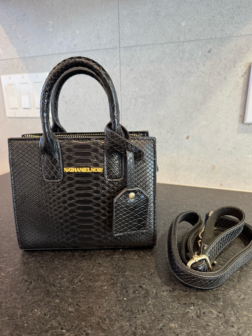 Nathaniel Noir Mini Bag – Black Croc-Embossed – Never Worn